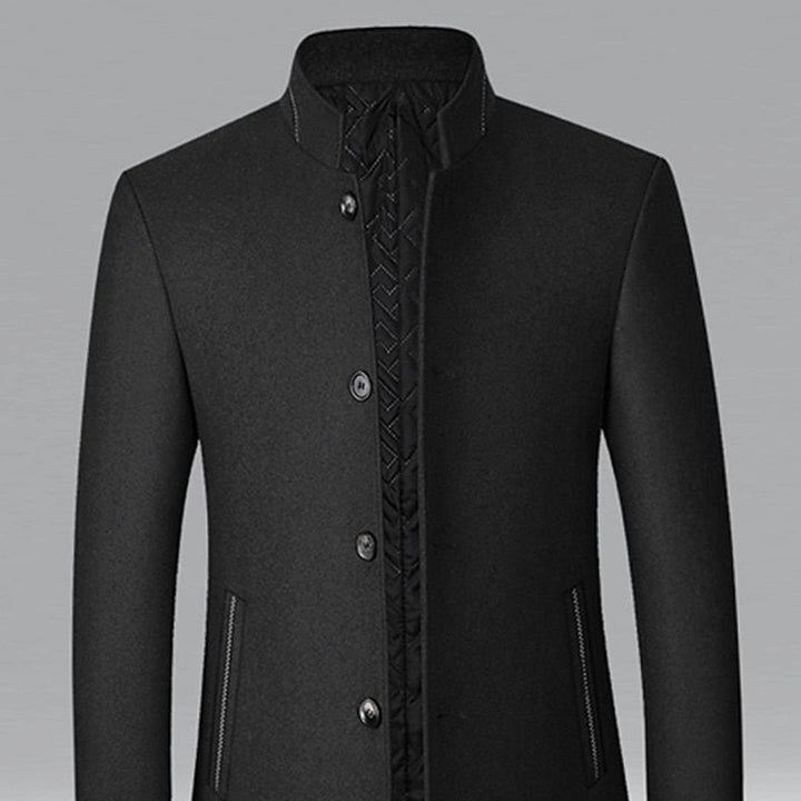 Men's Stand Collar Wool Coat Tailored Button-Front Overcoat