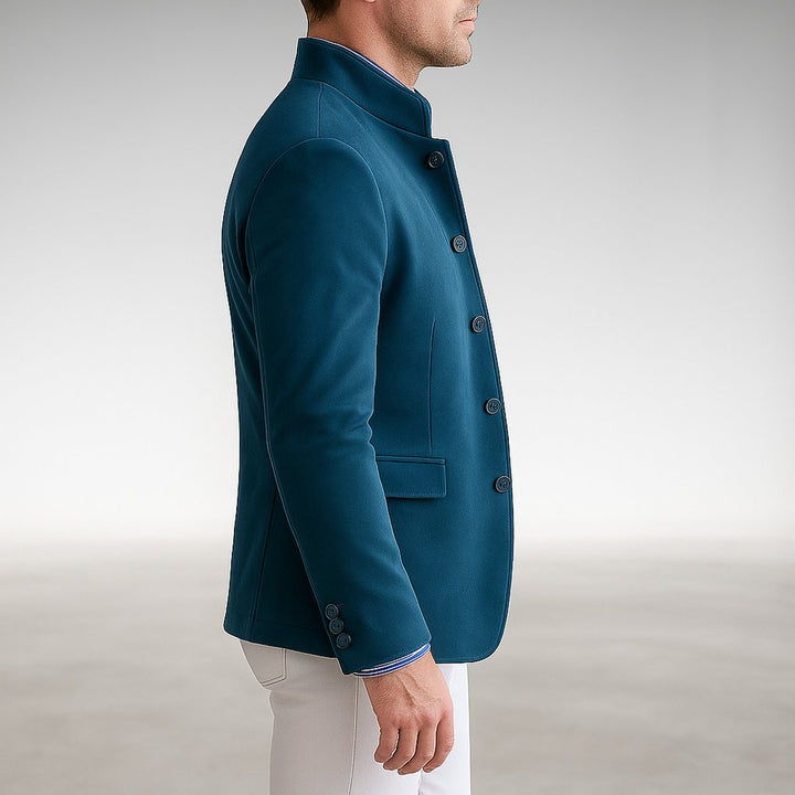 Men's Structured Mandarin-Collar Button-Front Blazer Jacket