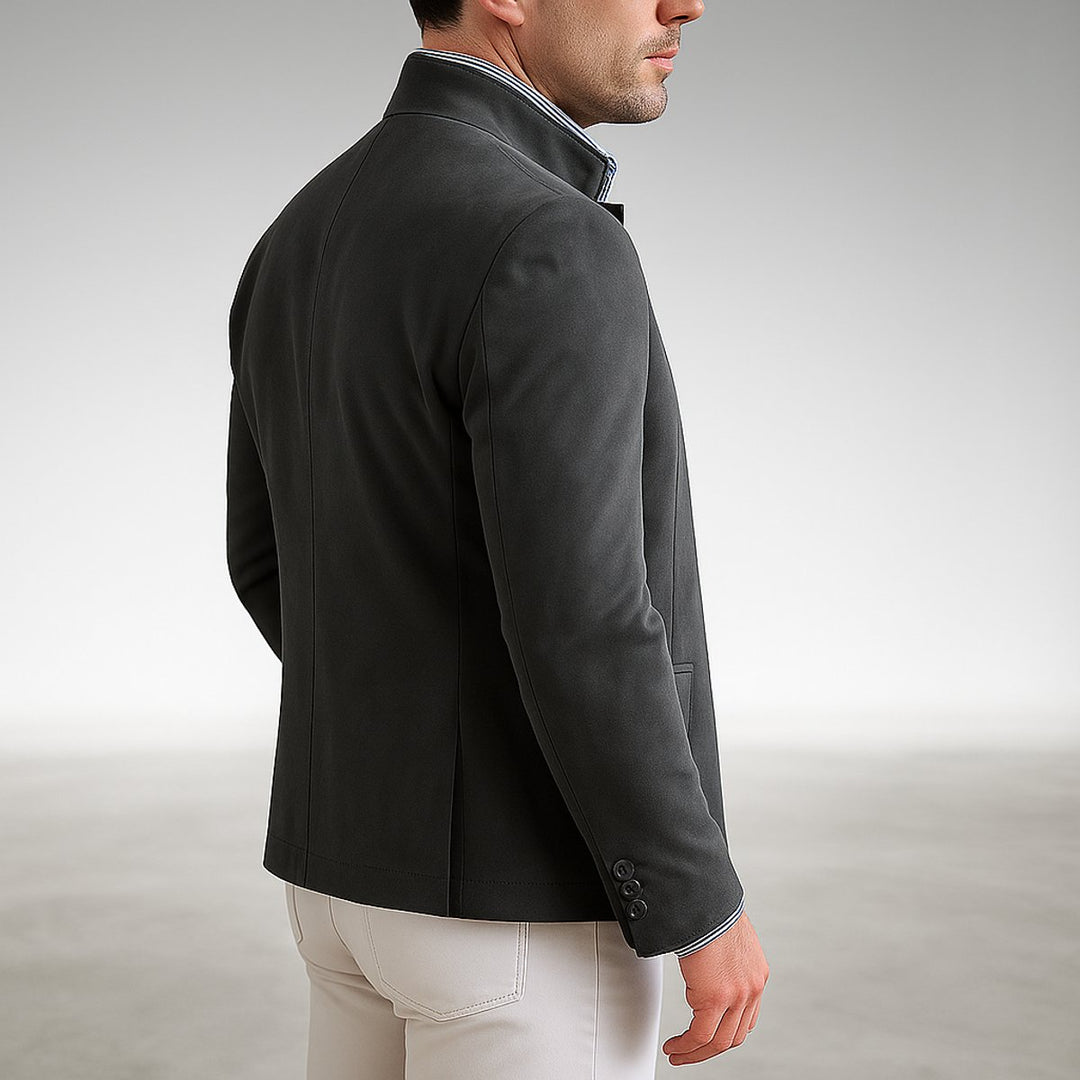 Men's Structured Mandarin-Collar Button-Front Blazer Jacket