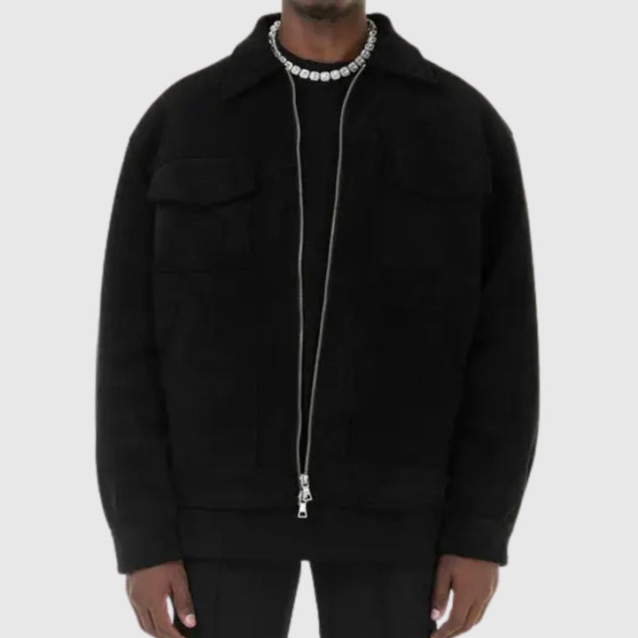 Men's Suede-Look Zip-Up Trucker Jacket Multi-Pocket