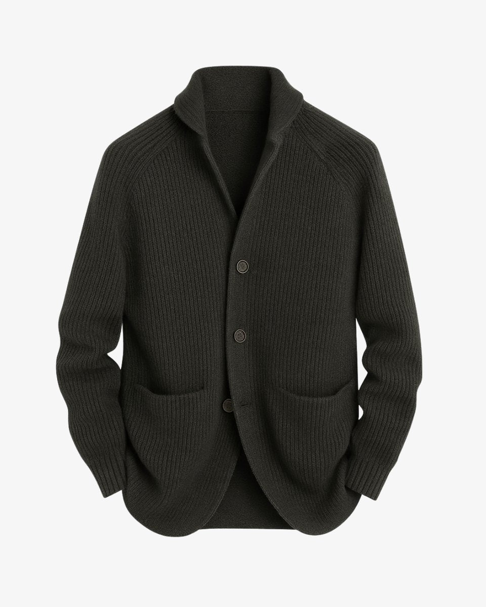 Men's Tailored Button-Front Ribbed Knit Cardigan Sweater
