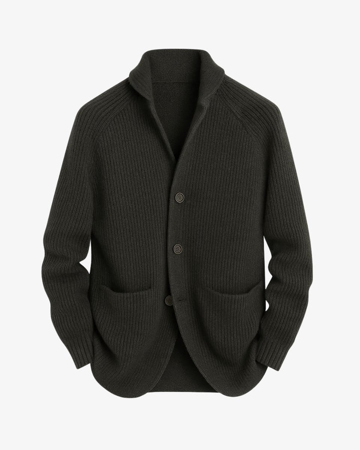 Men's Tailored Button-Front Ribbed Knit Cardigan Sweater