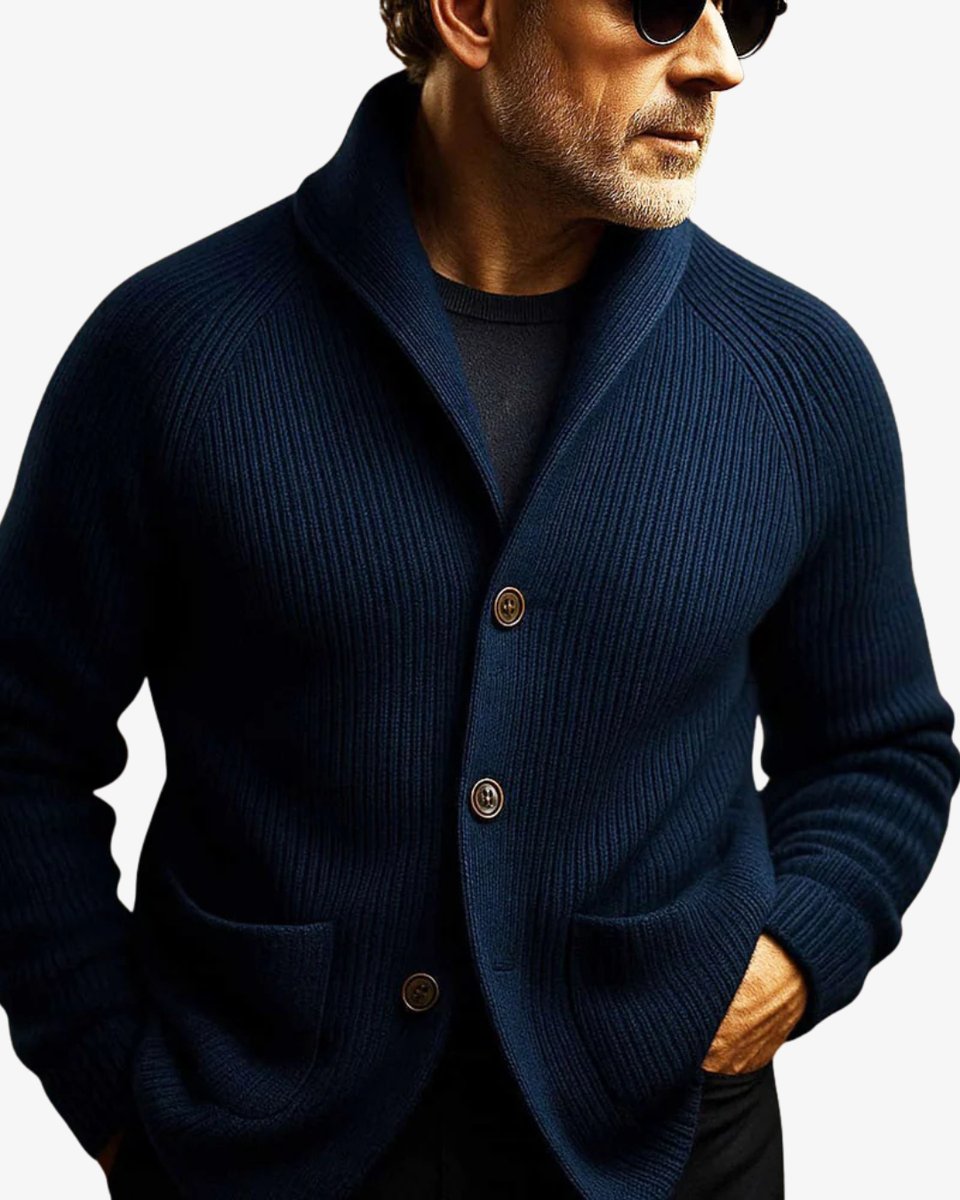 Men's Tailored Button-Front Ribbed Knit Cardigan Sweater