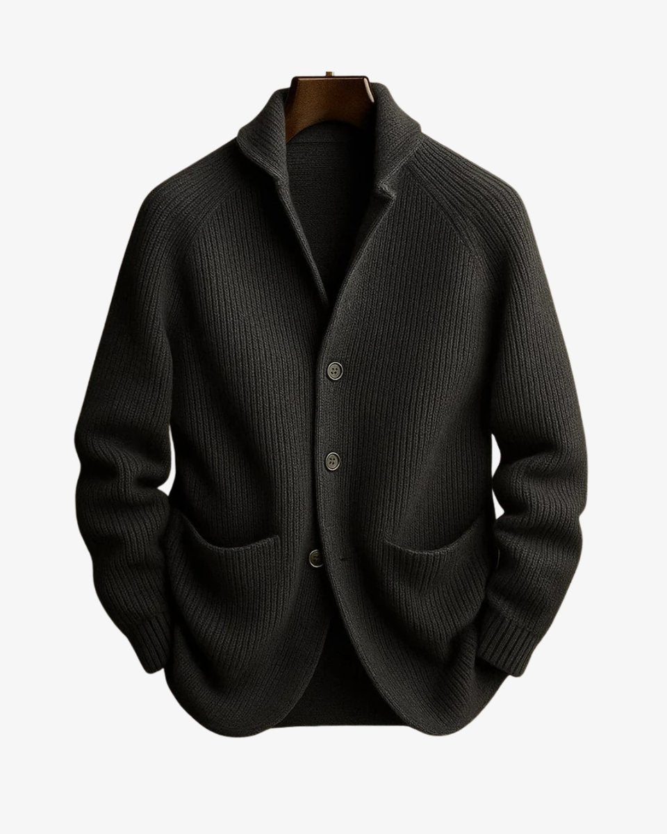 Men's Tailored Button-Front Ribbed Knit Cardigan Sweater - Gray
