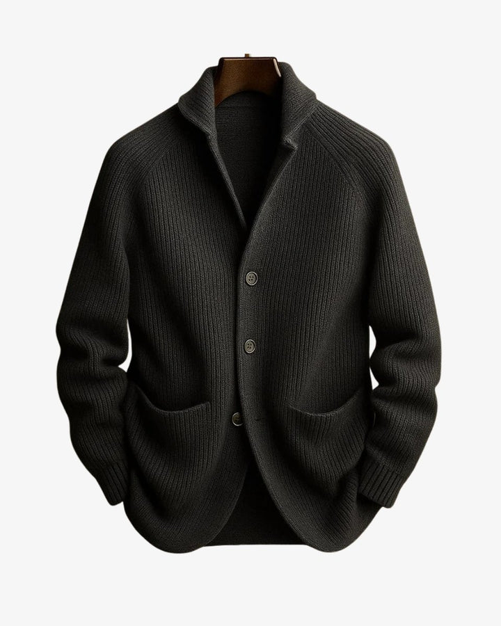 Men's Tailored Button-Front Ribbed Knit Cardigan Sweater - Gray