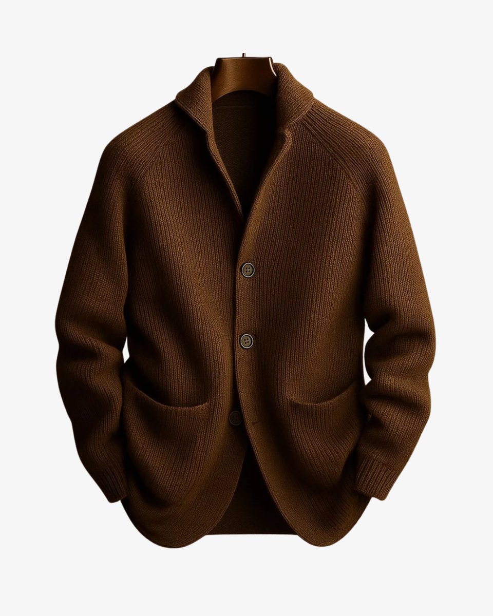 Men's Tailored Button-Front Ribbed Knit Cardigan Sweater - Brown