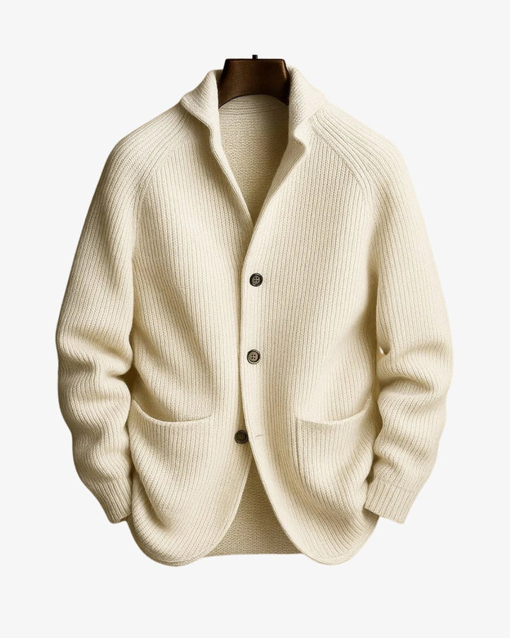 Men's Tailored Button-Front Ribbed Knit Cardigan Sweater - White