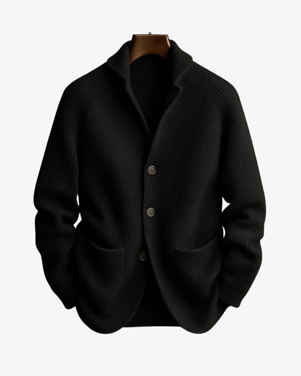 Men's Tailored Button-Front Ribbed Knit Cardigan Sweater - Black