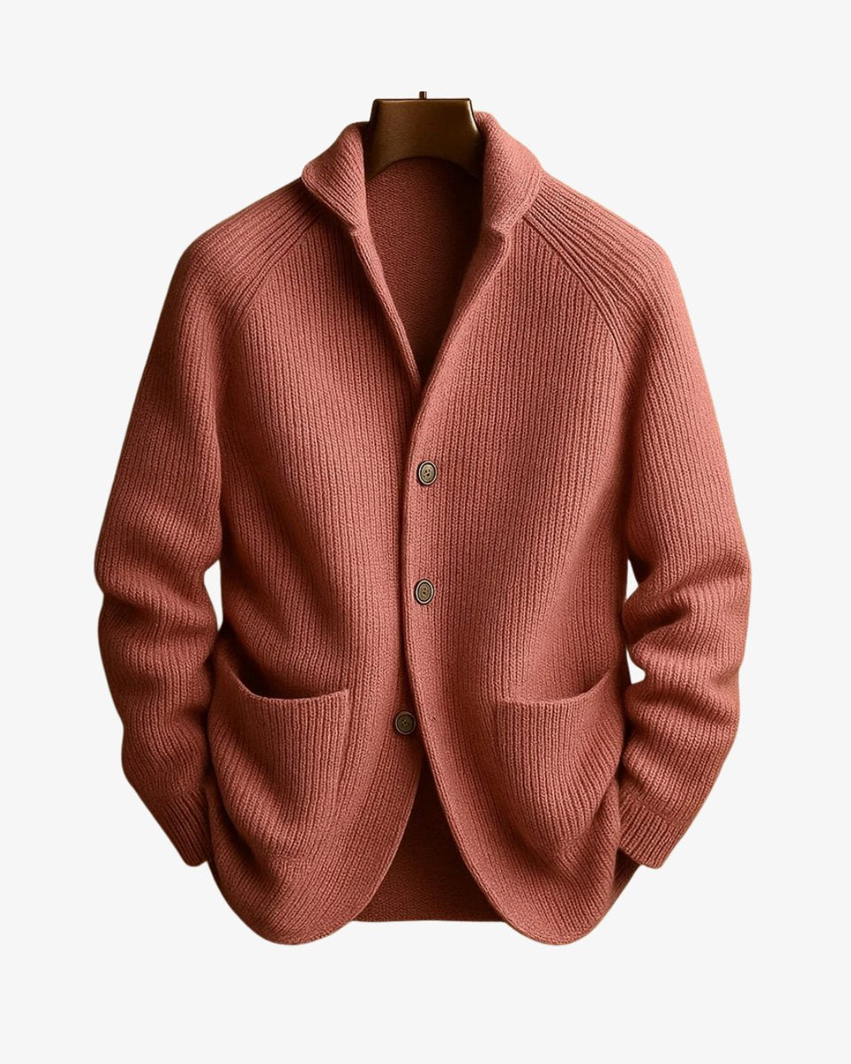 Men's Tailored Button-Front Ribbed Knit Cardigan Sweater - Pink