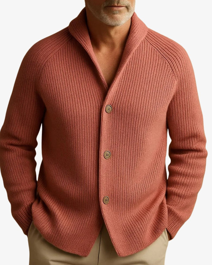 Men's Tailored Button-Front Ribbed Knit Cardigan Sweater