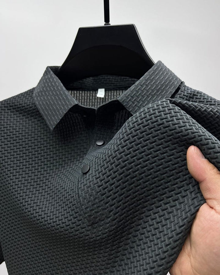 Men's Textured Breathable Button-Up Polo Shirt - Gray