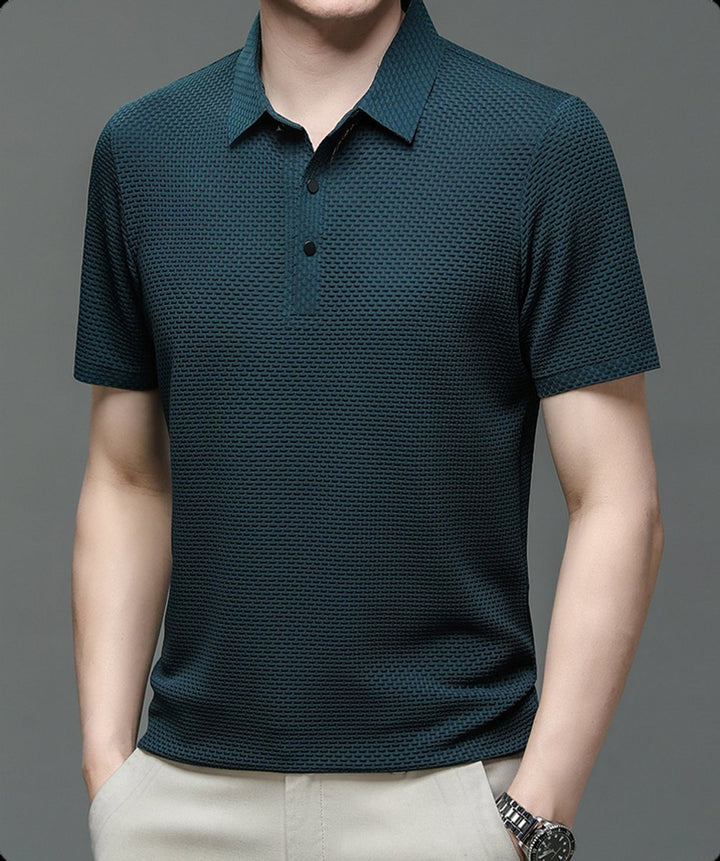 Men's Textured Breathable Button-Up Polo Shirt