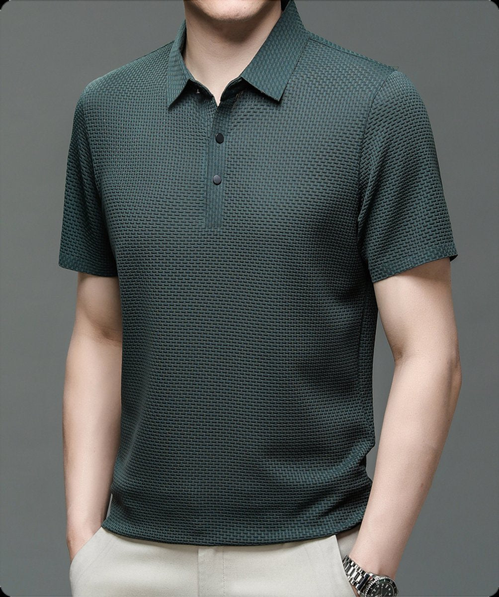 Men's Textured Breathable Button-Up Polo Shirt