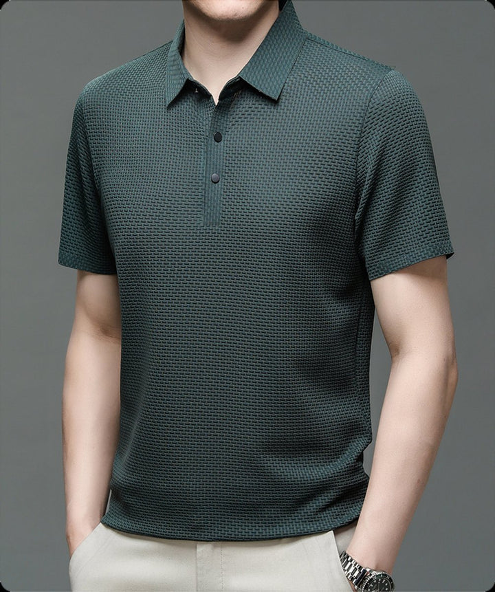 Men's Textured Breathable Button-Up Polo Shirt