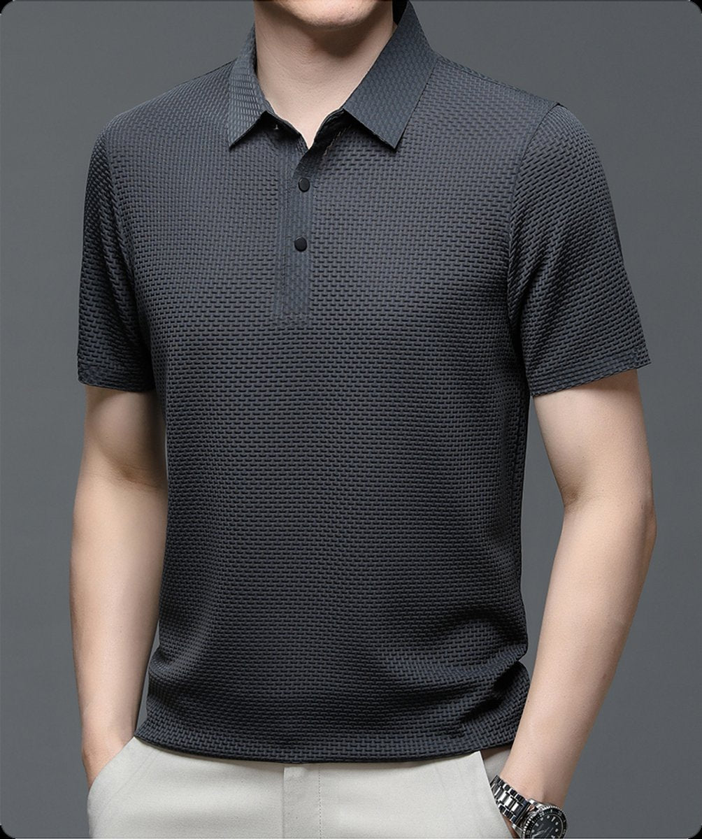 Men's Textured Breathable Button-Up Polo Shirt