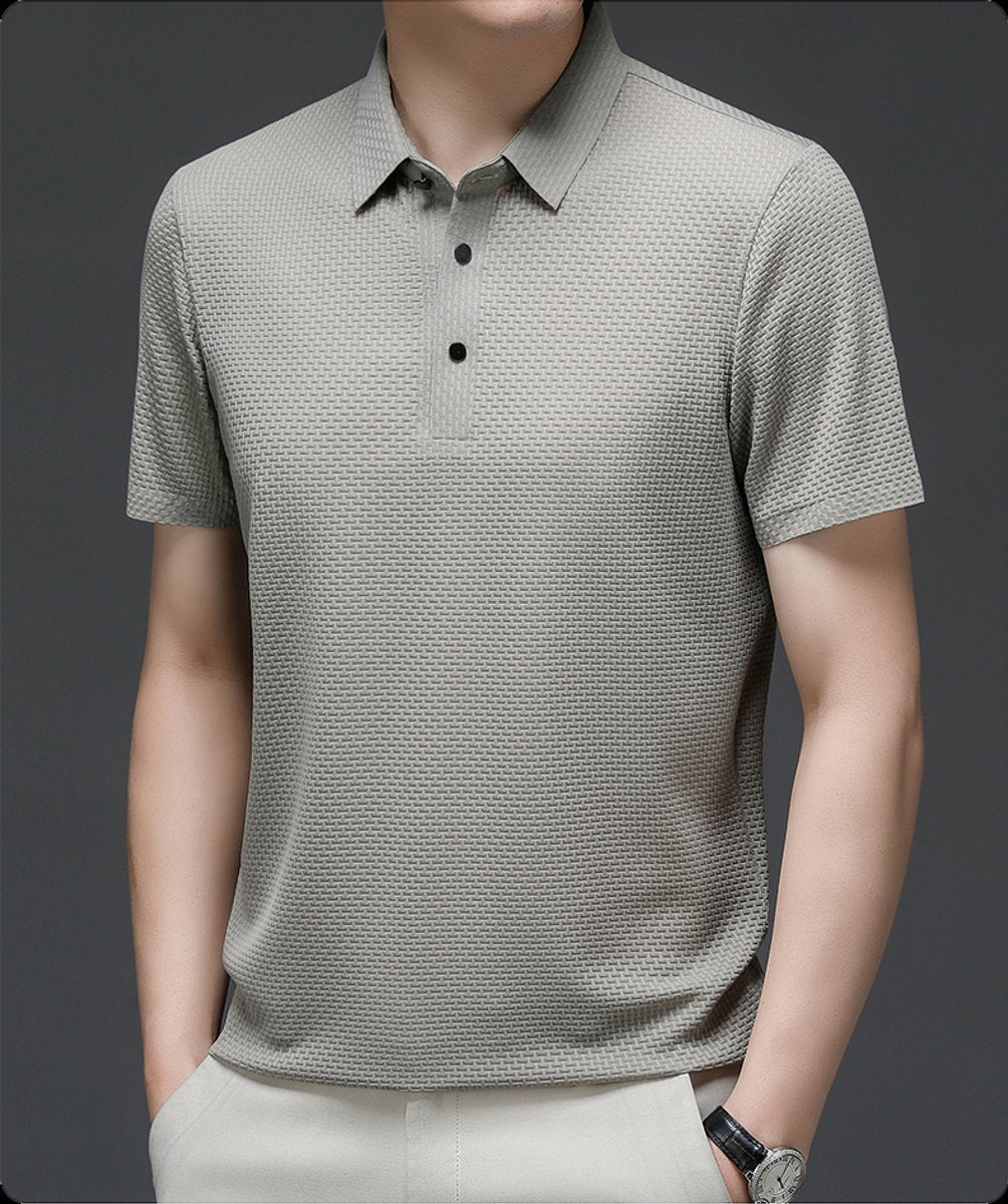 Men's Textured Breathable Button-Up Polo Shirt