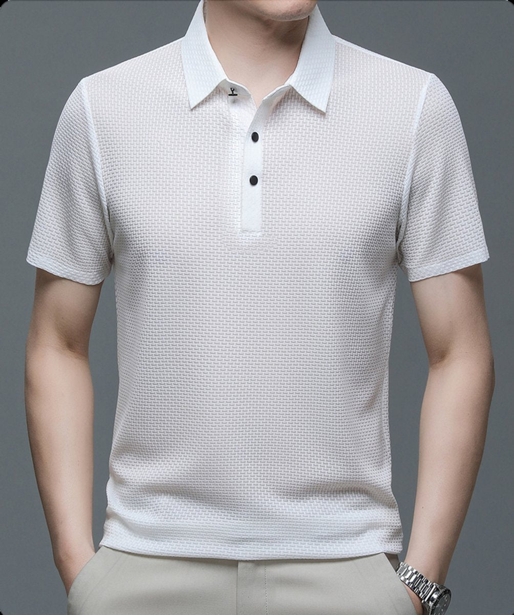 Men's Textured Breathable Button-Up Polo Shirt
