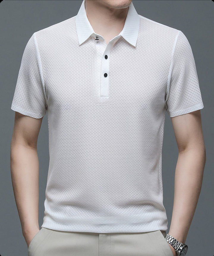 Men's Textured Breathable Button-Up Polo Shirt
