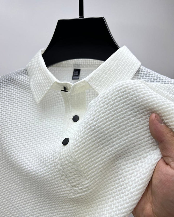 Men's Textured Breathable Button-Up Polo Shirt - White