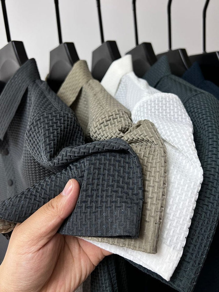 Men's Textured Breathable Button-Up Polo Shirt