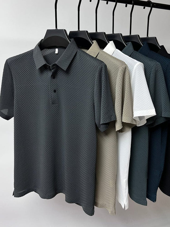 Men's Textured Breathable Button-Up Polo Shirt