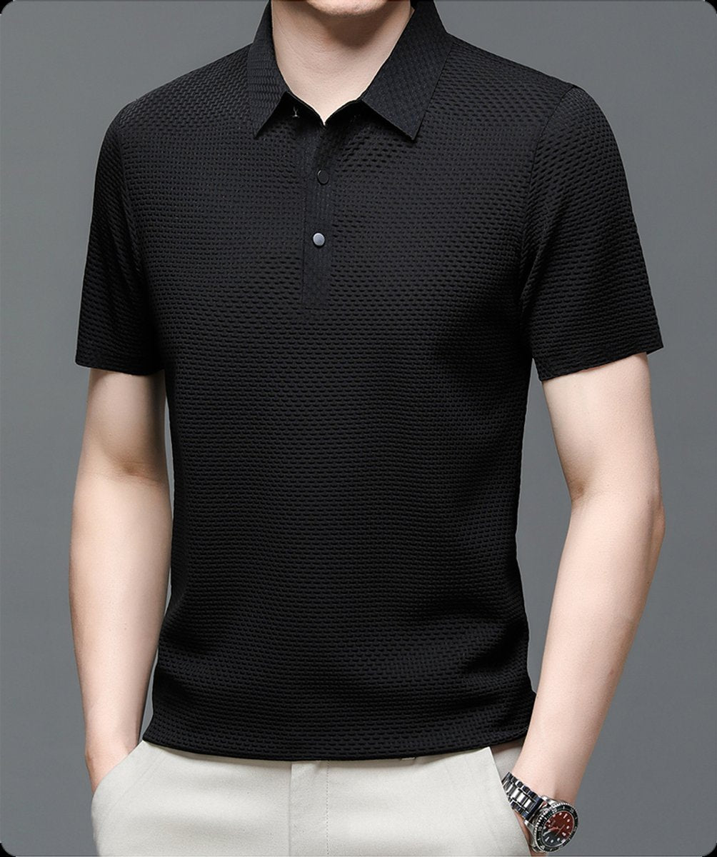 Men's Textured Breathable Button-Up Polo Shirt