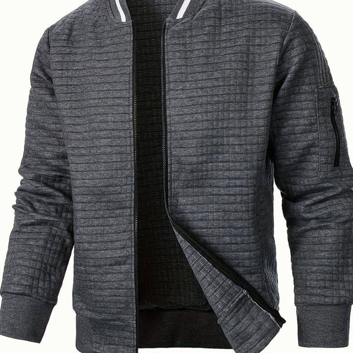 Men's Textured Grid Zip-Up Bomber Jacket - Dark Gray