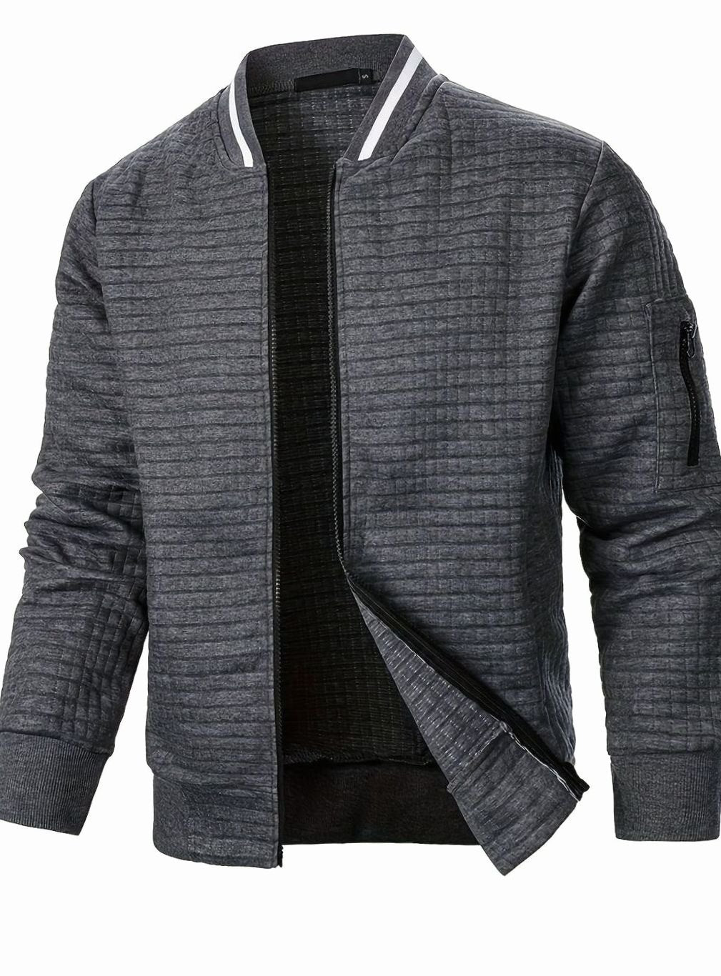 Men's Textured Grid Zip-Up Bomber Jacket