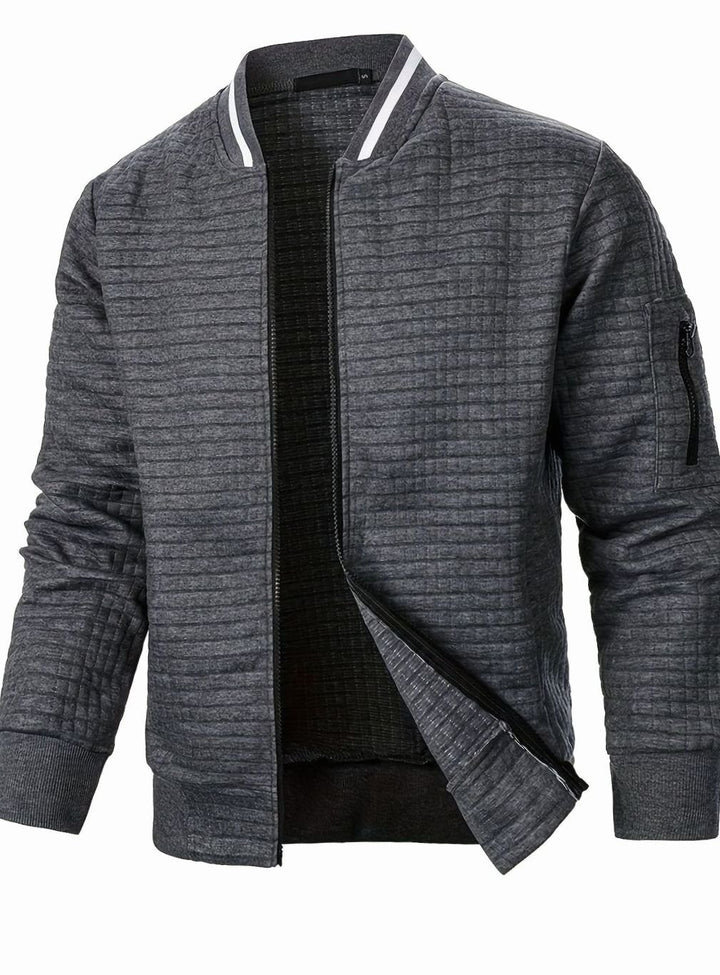 Men's Textured Grid Zip-Up Bomber Jacket