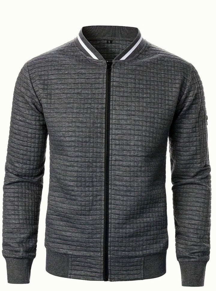 Men's Textured Grid Zip-Up Bomber Jacket
