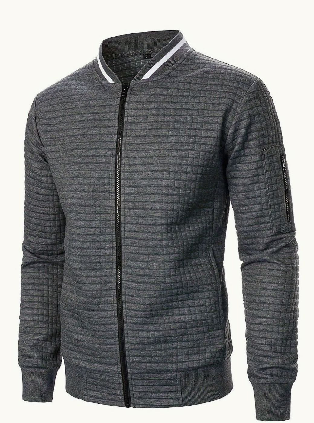 Men's Textured Grid Zip-Up Bomber Jacket