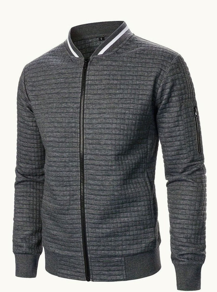 Men's Textured Grid Zip-Up Bomber Jacket