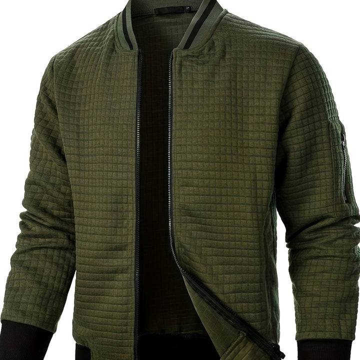 Men's Textured Grid Zip-Up Bomber Jacket - Military Green