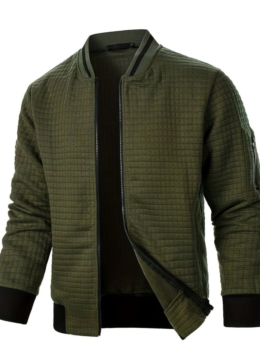 Men's Textured Grid Zip-Up Bomber Jacket
