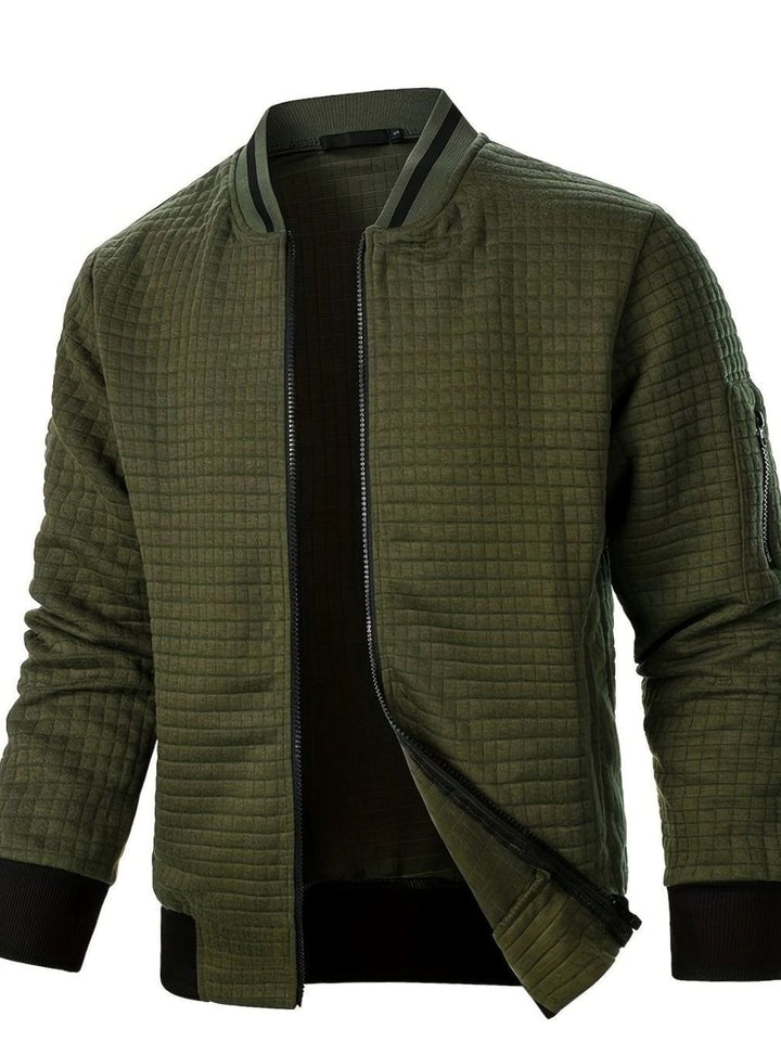 Men's Textured Grid Zip-Up Bomber Jacket