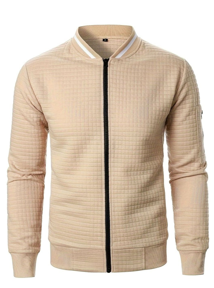 Men's Textured Grid Zip-Up Bomber Jacket