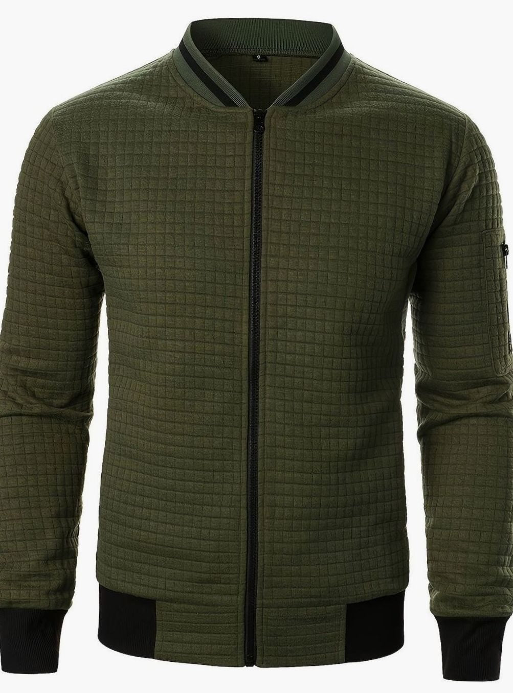 Men's Textured Grid Zip-Up Bomber Jacket