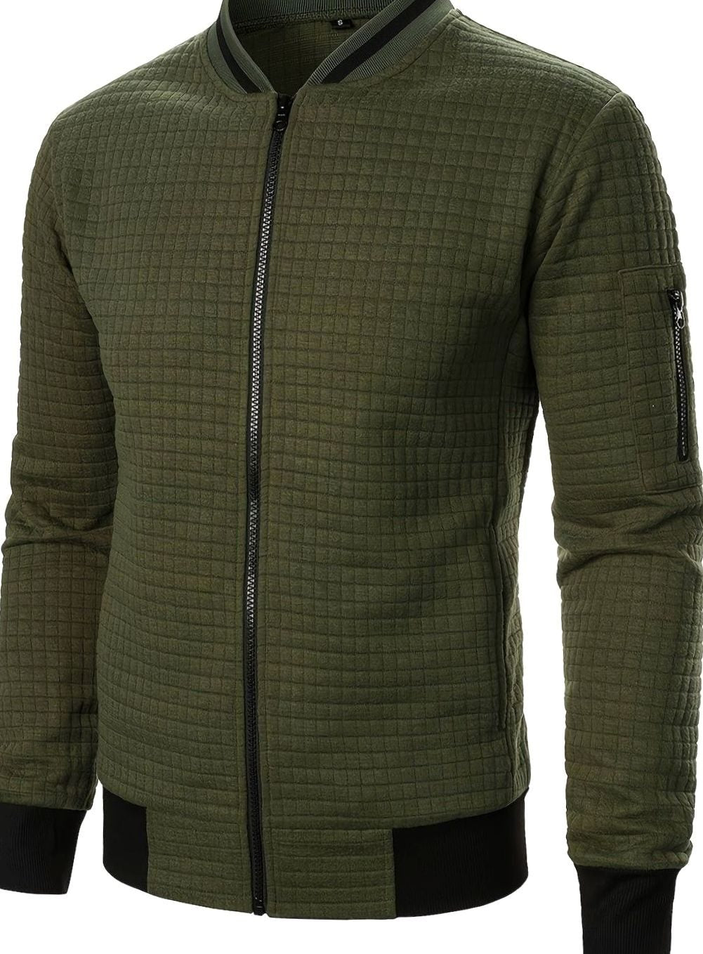 Men's Textured Grid Zip-Up Bomber Jacket
