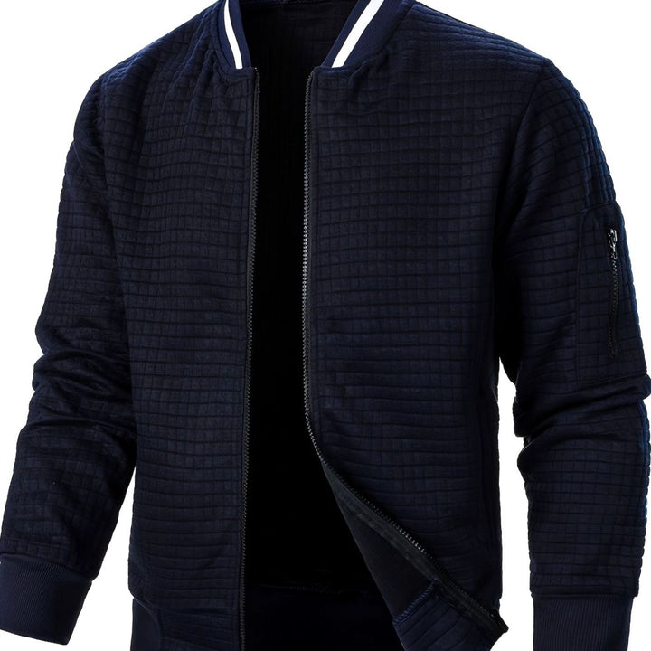 Men's Textured Grid Zip-Up Bomber Jacket - Navy