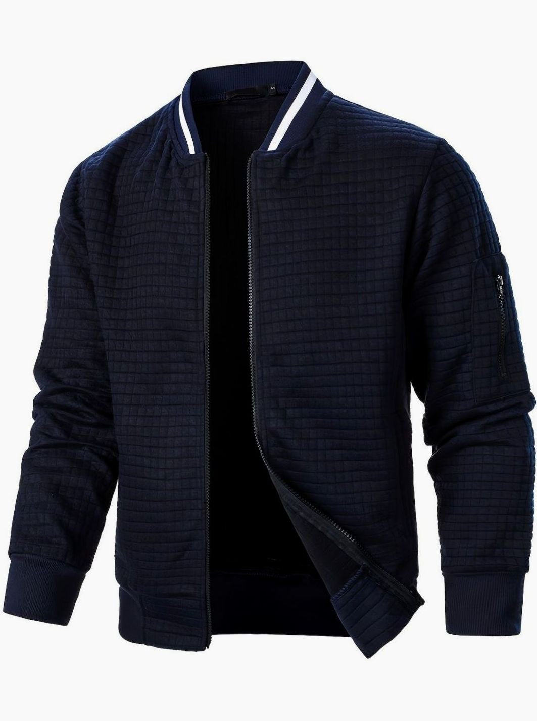 Men's Textured Grid Zip-Up Bomber Jacket