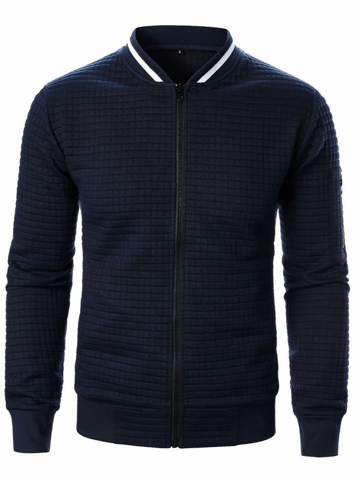 Men's Textured Grid Zip-Up Bomber Jacket