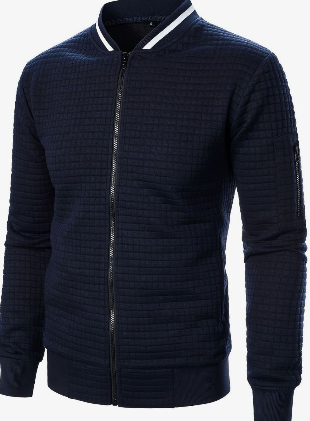 Men's Textured Grid Zip-Up Bomber Jacket