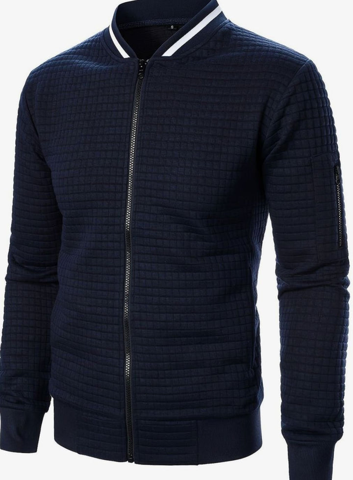 Men's Textured Grid Zip-Up Bomber Jacket