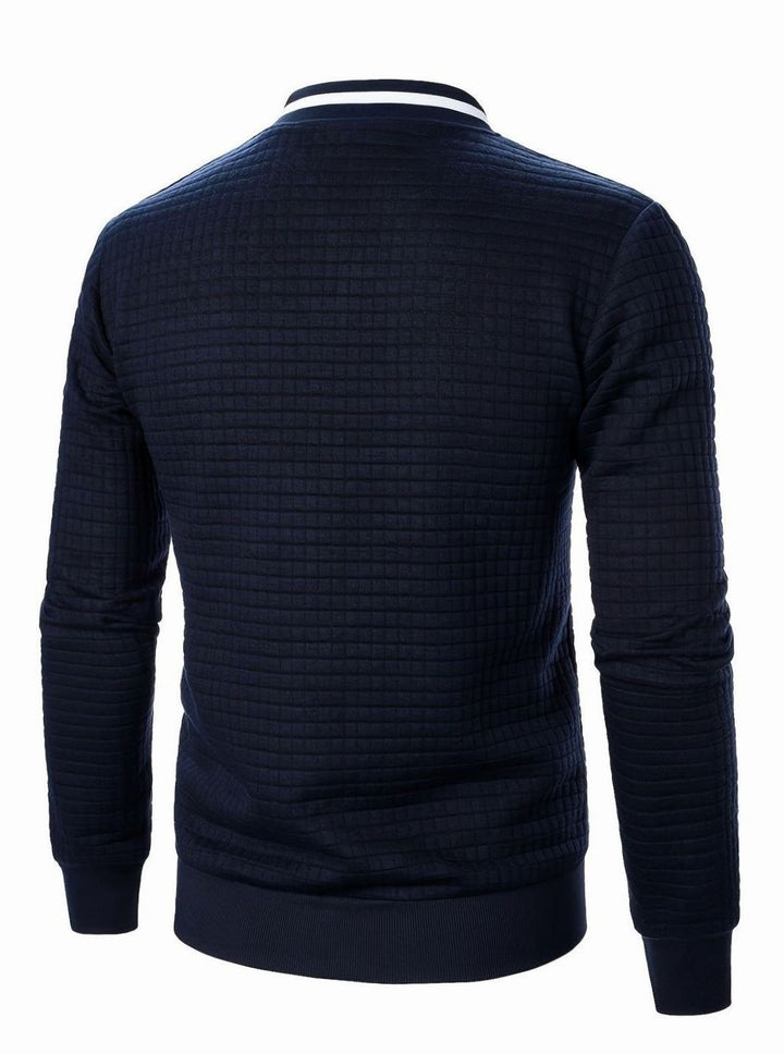 Men's Textured Grid Zip-Up Bomber Jacket