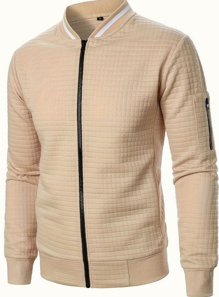 Men's Textured Grid Zip-Up Bomber Jacket