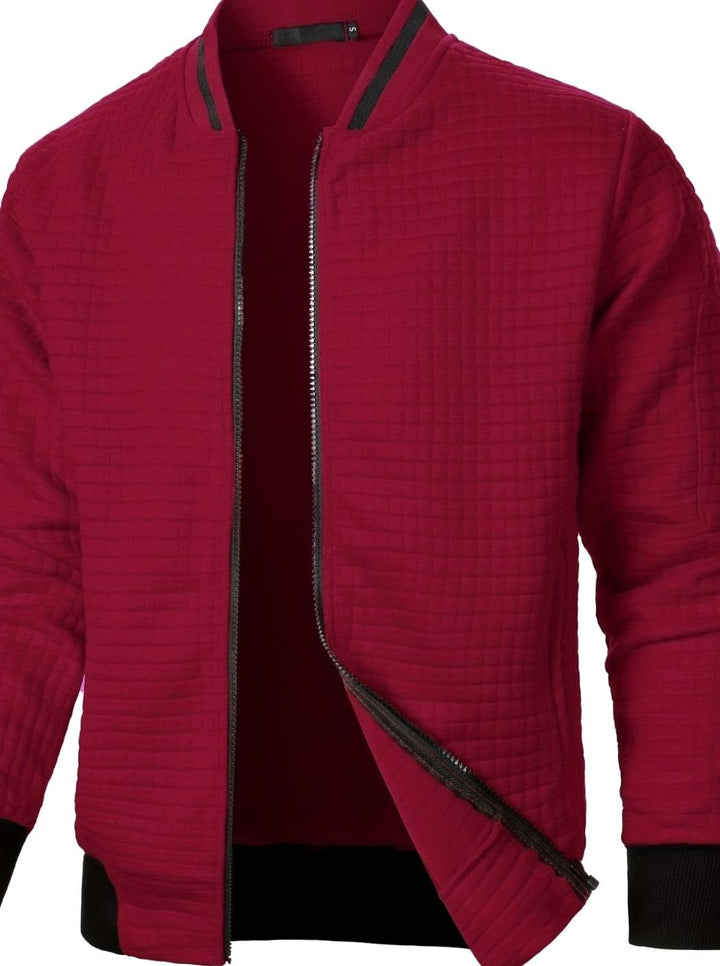 Men's Textured Grid Zip-Up Bomber Jacket