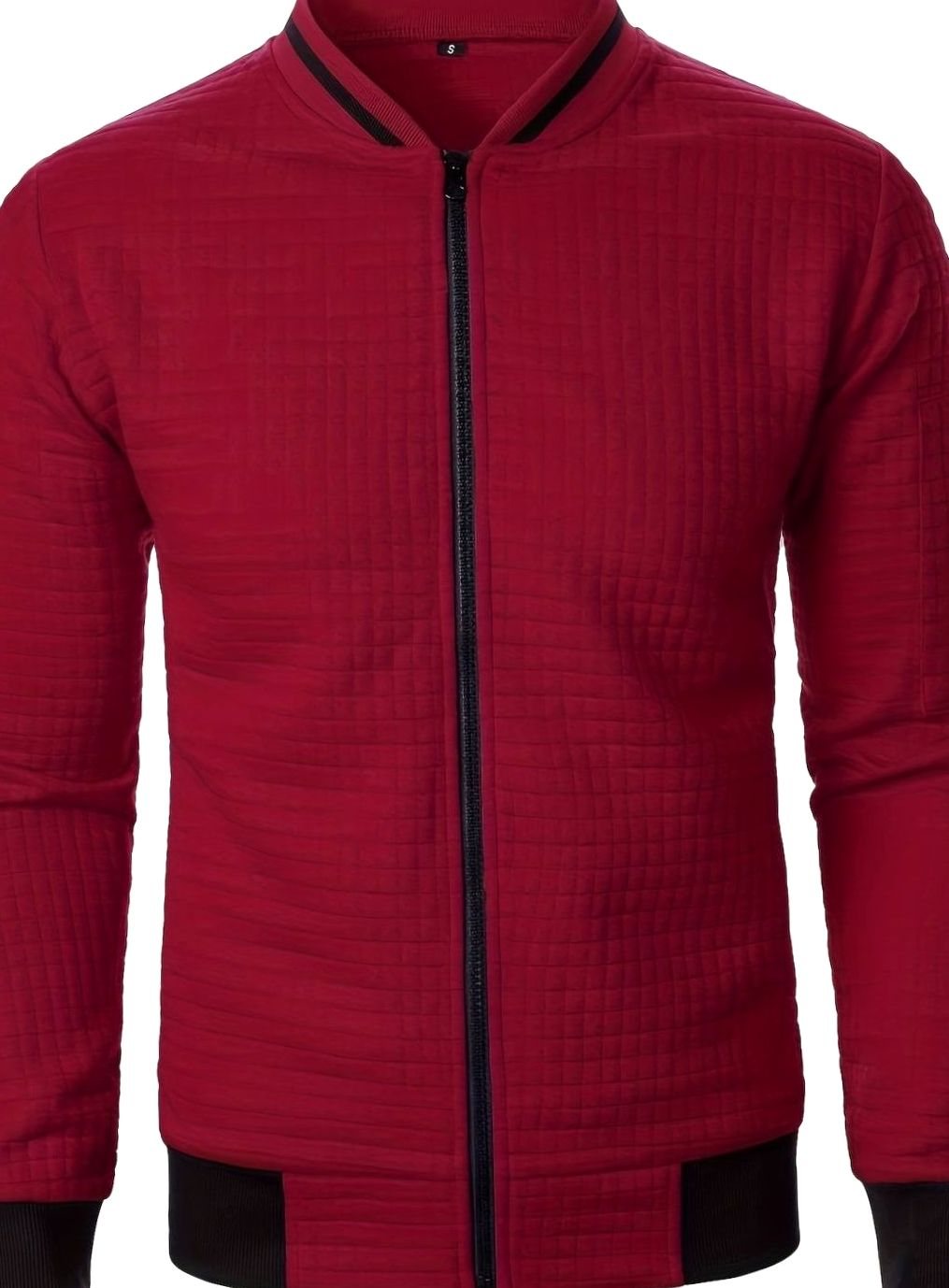 Men's Textured Grid Zip-Up Bomber Jacket