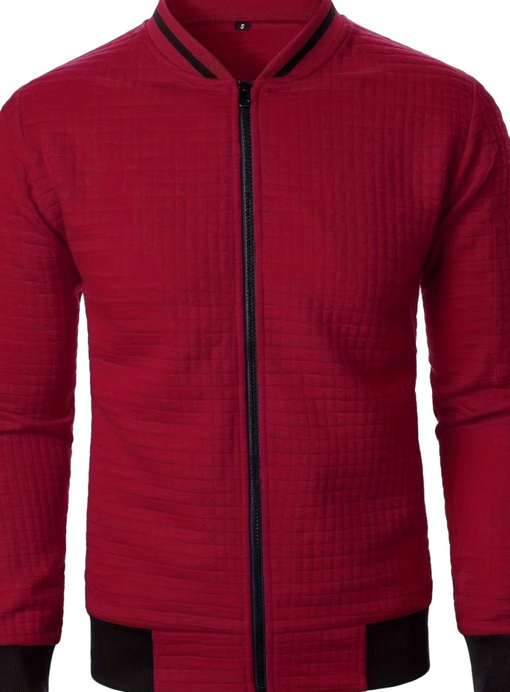 Men's Textured Grid Zip-Up Bomber Jacket
