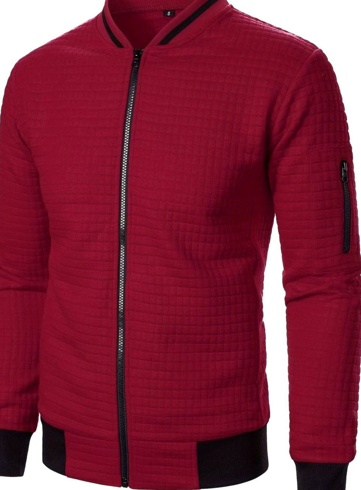 Men's Textured Grid Zip-Up Bomber Jacket