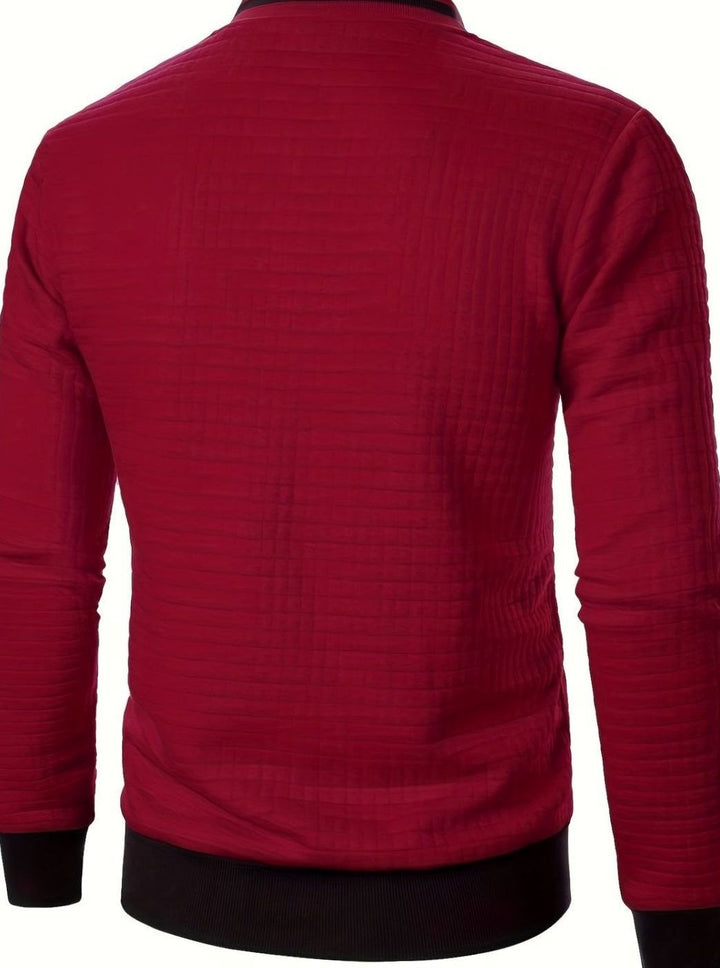 Men's Textured Grid Zip-Up Bomber Jacket